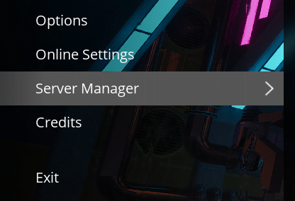 Satisfactory main menu showing the Server Manager option