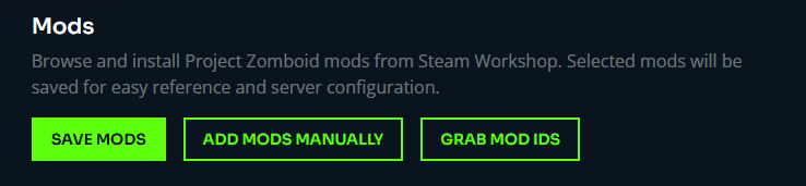 Mod selection interface save button