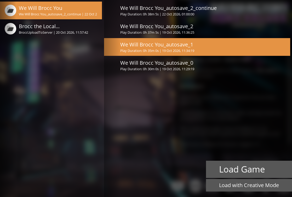 Satisfactory screen showing the Load Game button for a selected save