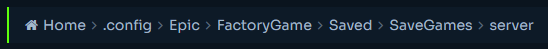 File Manager showing the Satisfactory server save directory